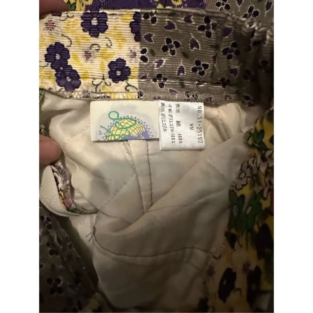 Womens Corduroy Floral Purple Patchwork Above Knee Cottagecore Skirt Size M